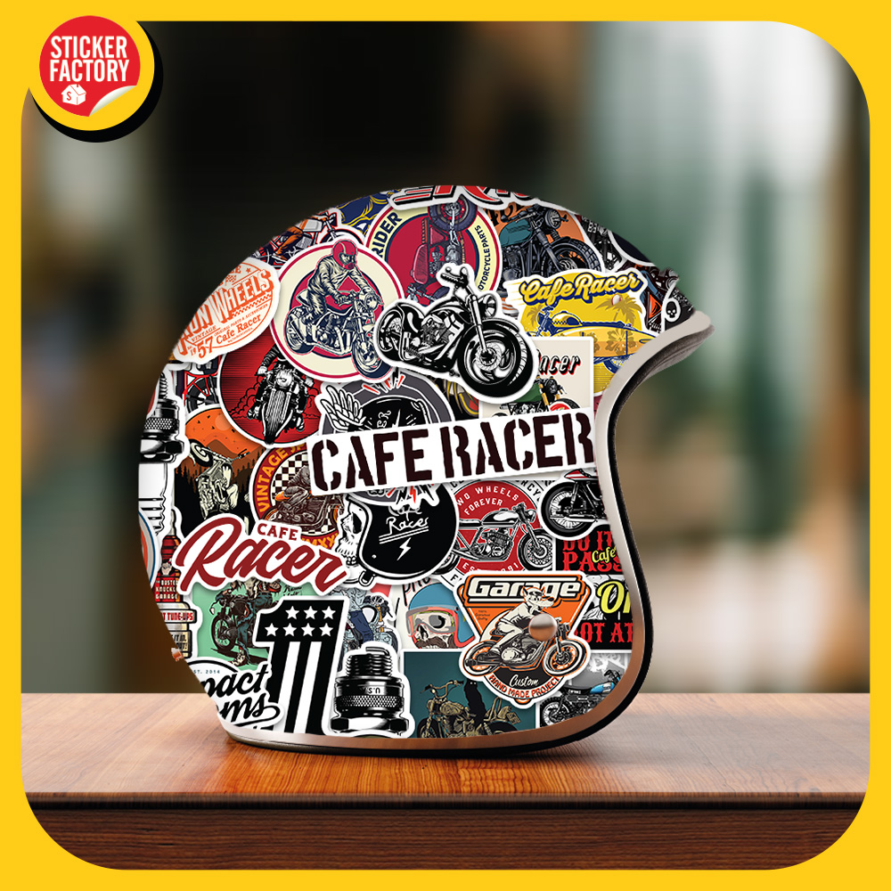 Cafe Racer - Set 100 sticker decal hình dán nón bảo hiểm, laptop, xe máy, ô tô - STICKER FACTORY