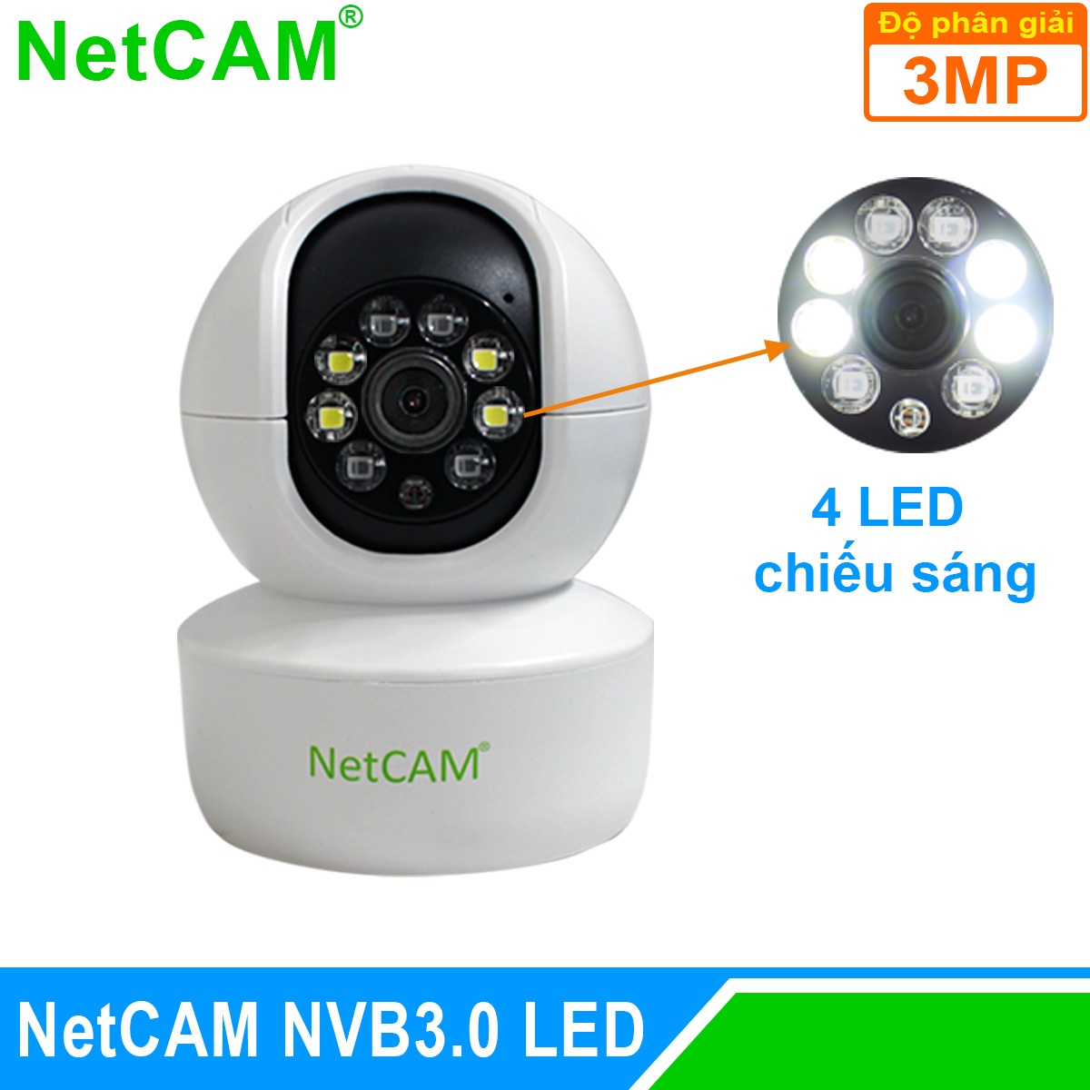 Camera IP wifi giám sát an ninh NetCAM NVB3.0, Độ phân giải 3.0MP, 4 đèn LED chiếu sáng - Hàng Chính Hãng