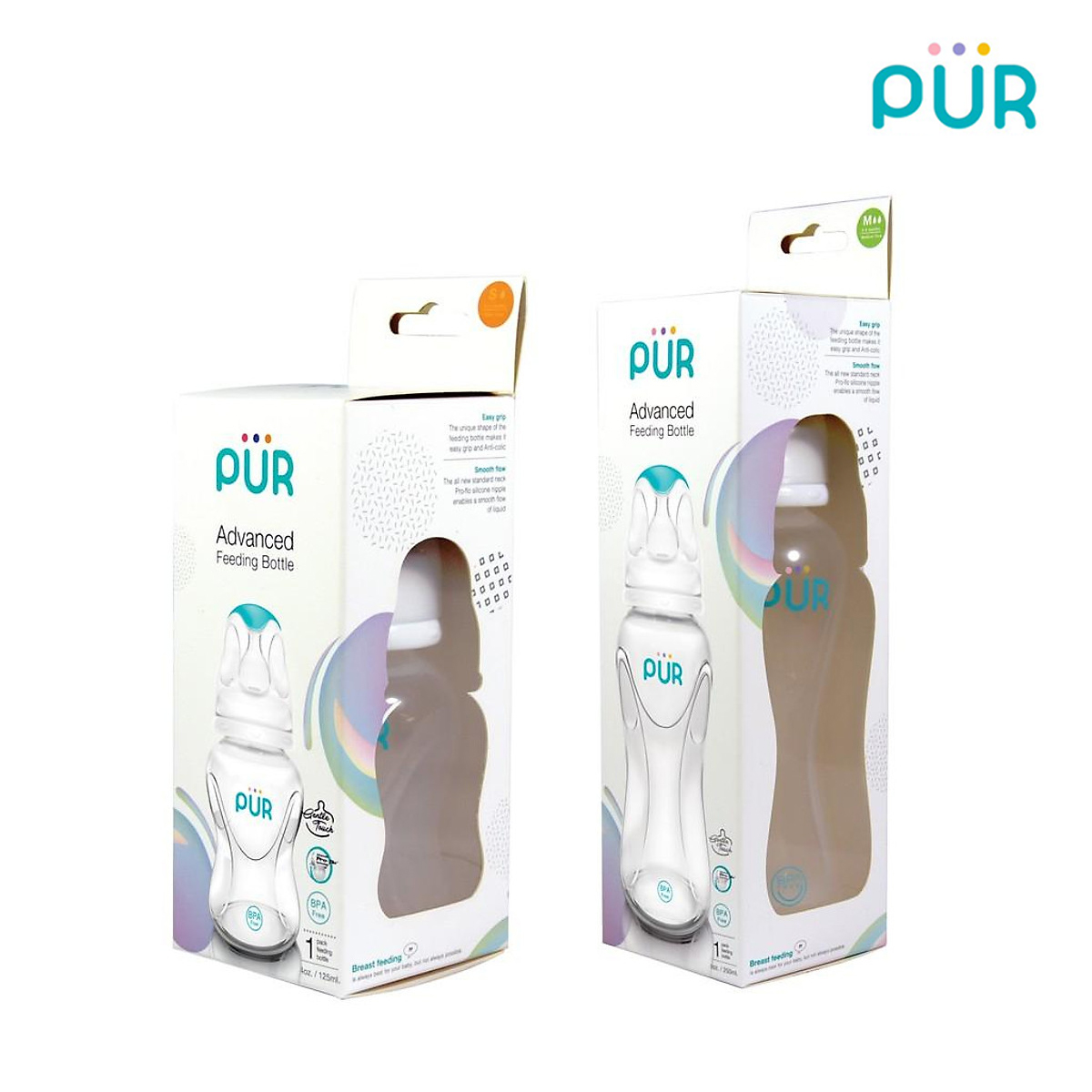 Combo bình sữa Pur Advanced 125ml, bình sữa Pur Advanced 250ml + Núm ti size L