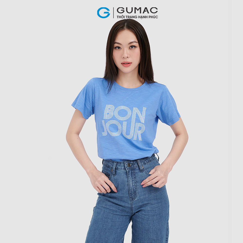 Áo thun nữ GUMAC ATC10033 in chữ BONJOUR năng động