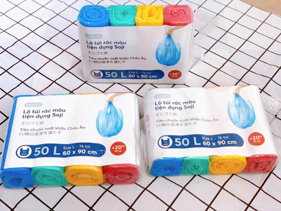 Lô 4 cuộn túi rác tiện dụng nhiều màu Inochi Soji