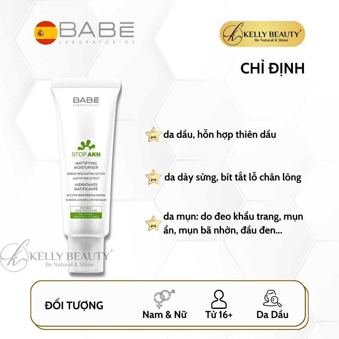 Kem Dưỡng Kiềm Dầu Ngừa Mụn BABE Stop AKN Mattifying Moisturiser - Kelly Beauty