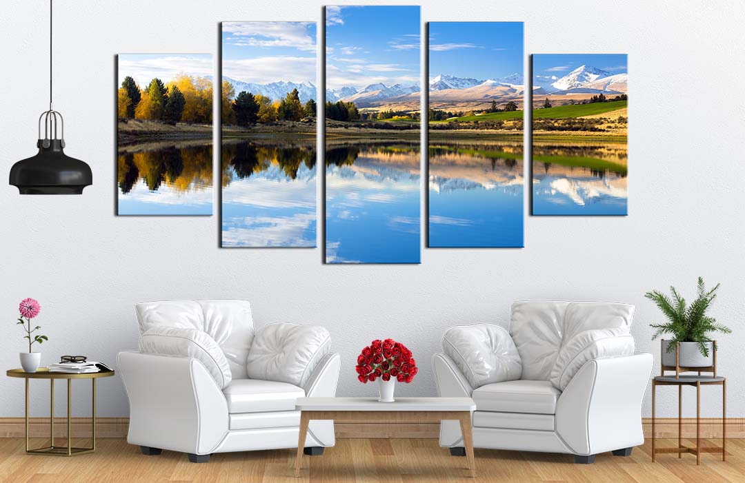 Bộ 5 tranh canvas treo tường phong cảnh núi hồ mùa thu New Zealand - B5T005