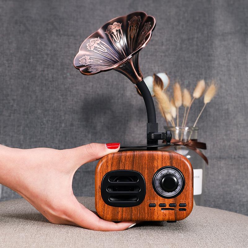 Loa Bluetooth Retro Wood Hộp di động Di động không dây loa mini ngoài trời cho hệ thống âm thanh tf fm radio music mp3 loa siêu trầm Color: Pink