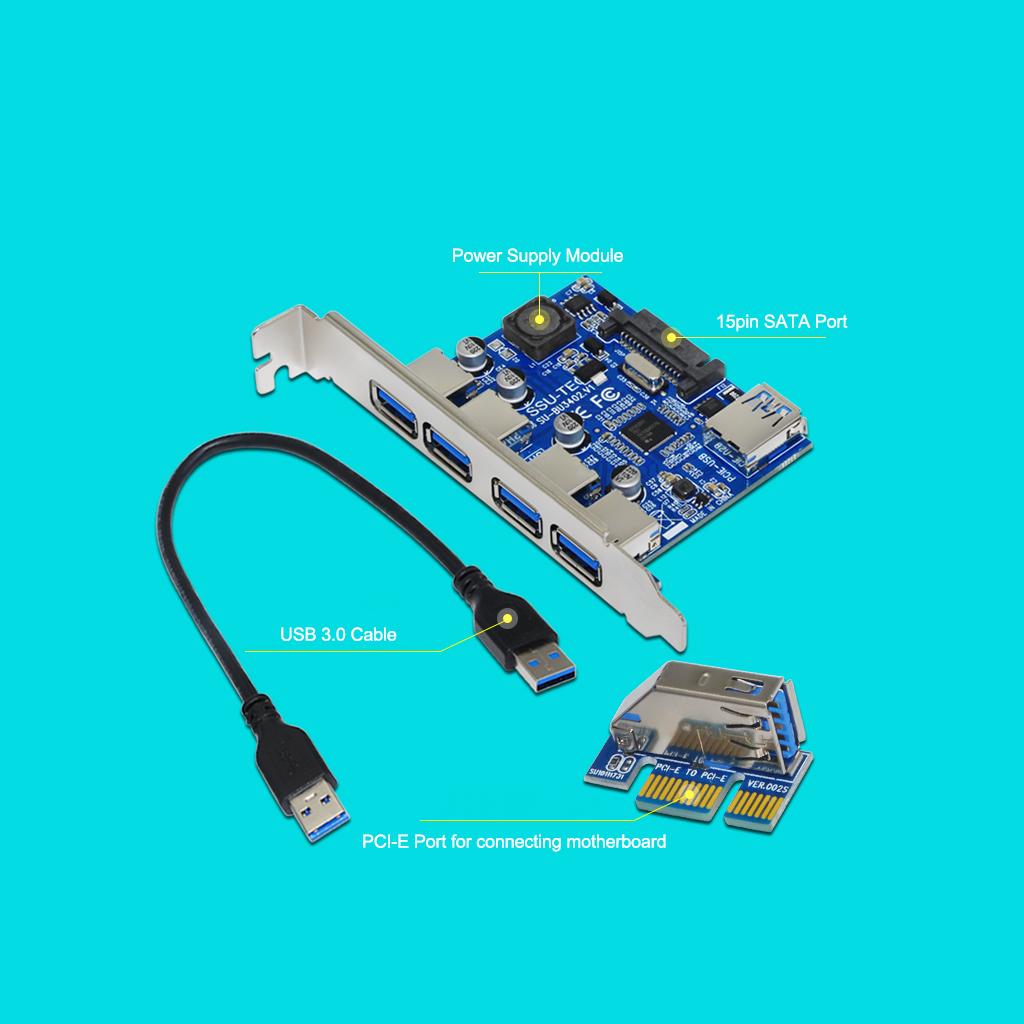 Bốn cổng USB 3.0 Siêu nhanh 5Gbps PCI-E Thẻ mở rộng PCI Express Adapter Chuyển đổi Thẻ Mô-đun cấp nguồn