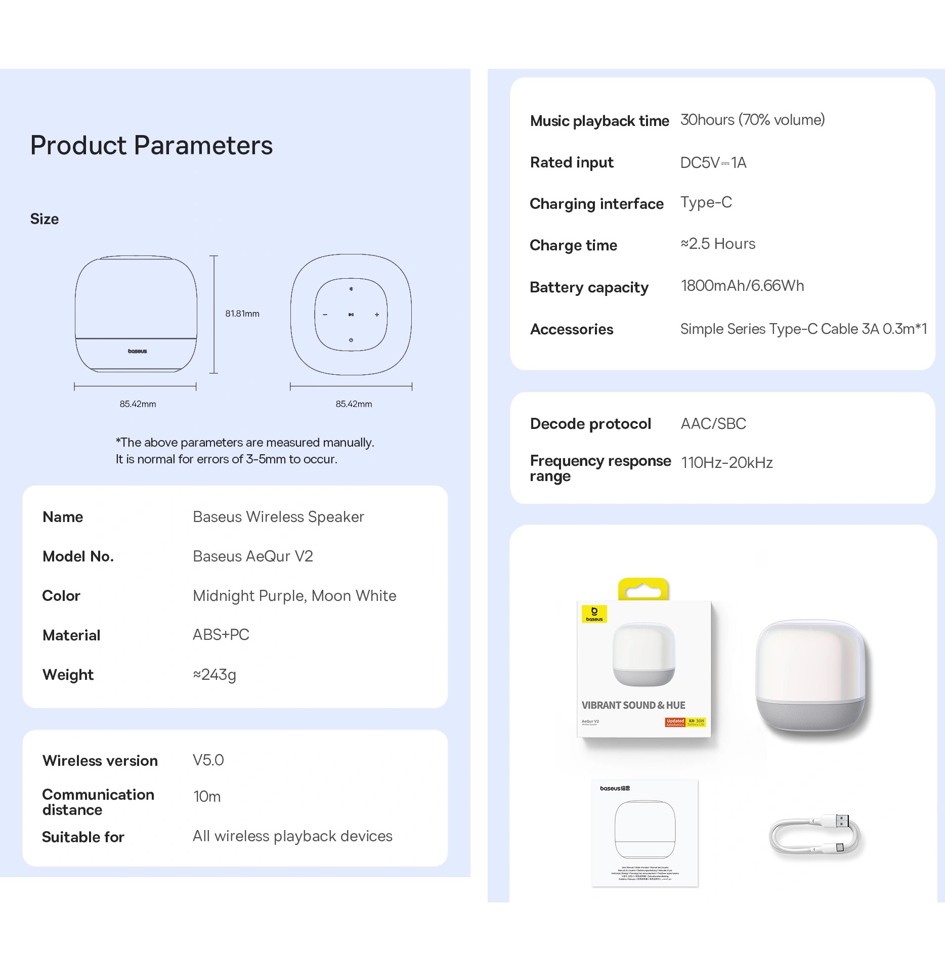 Loa bluetooth TWS khối vuông phát ngũ sắc pin siêu lâu Baseus AeQur V2 _ Hàng chính hãng