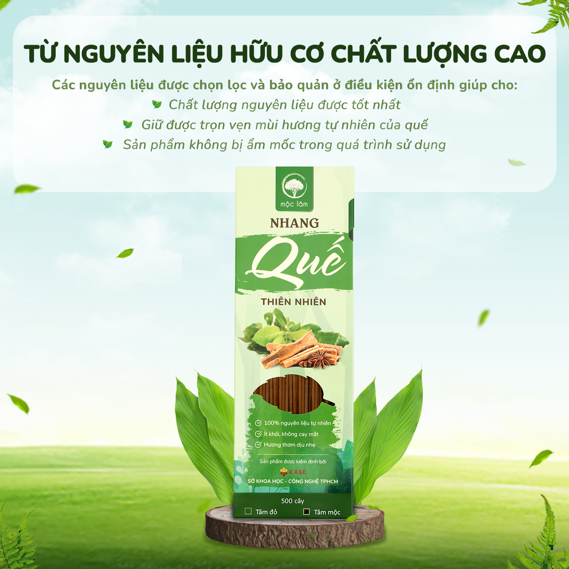Nhang Quế Thiên Nhiên MỘC LÂM 29cm, Nhang Sạch, Ít Khói, Hương Thơm Thanh Dịu Tự Nhiên