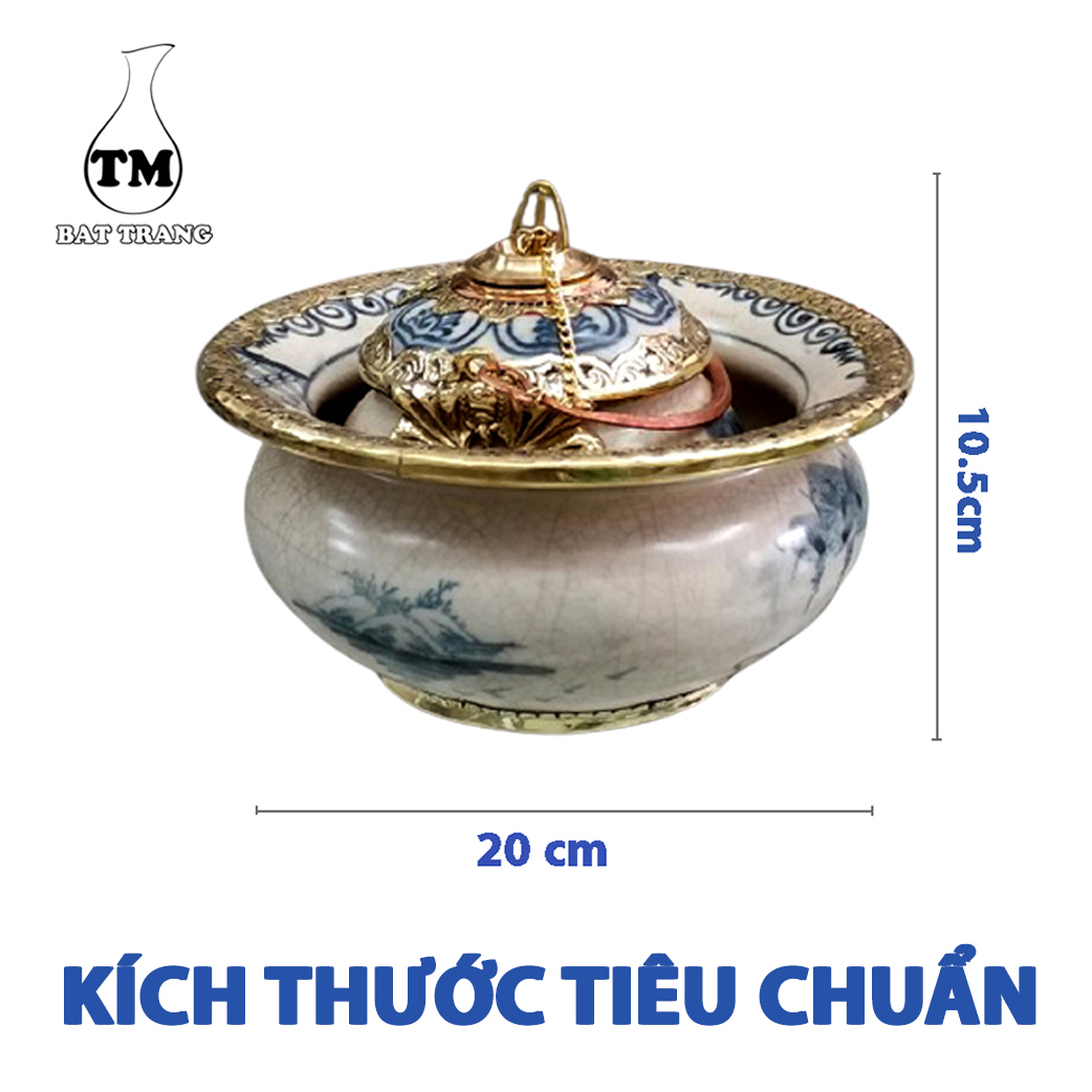 Điêu Bát Men Rạn Bọc Đồng Vẽ Phong Cảnh Gốm Sứ Bat Trang (dieu hut thuoc lao)