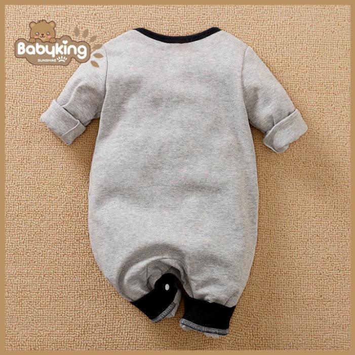 BodySuit,áo liền quần dễ thương dài tay kiểu bò xám cho bé (2411), cotton 100%, thương hiệu Aiueo Nhật Bản.