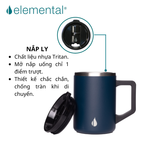 [Thương hiệu Mỹ_Hàng chính hãng] Cốc giữ nhiệt Elemental Summit 470ml màu xanh navy, giữ nhiệt vượt trội, an toàn sức khỏe