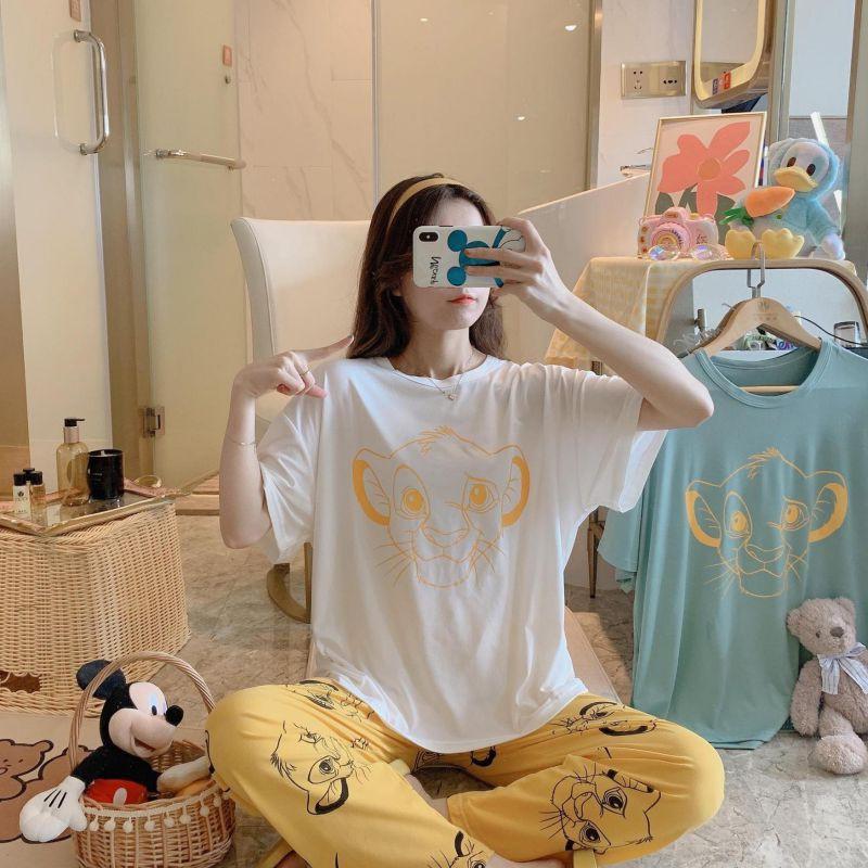 Bộ Đồ Ngủ Ngắn Tay Dáng Rộng In Họa Tiết Hoạt Hình Xinh Xắn Cho Nữ