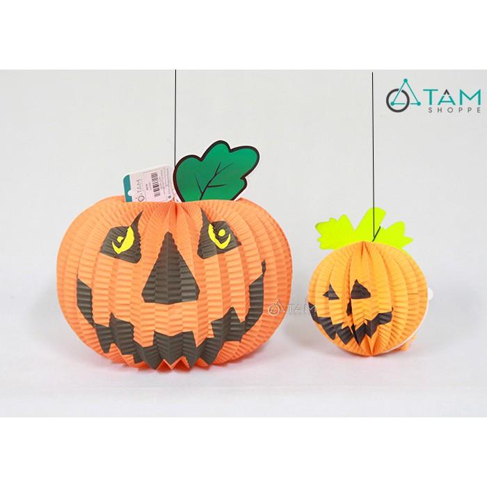 Lồng đèn giấy Halloween trái bí ngô có lá nhiều cỡ HLW-LDG-01