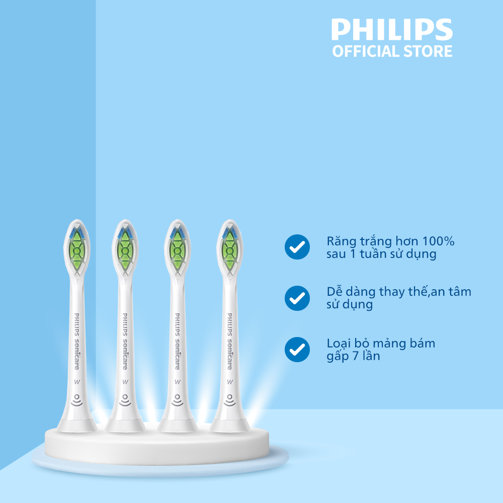 Đầu Bàn Chải Điện W2 Philips Sonicare HX6064/67 Sạch Sâu, Trắng Răng - Bộ 4 Cái - Trắng - Hàng Chính Hãng