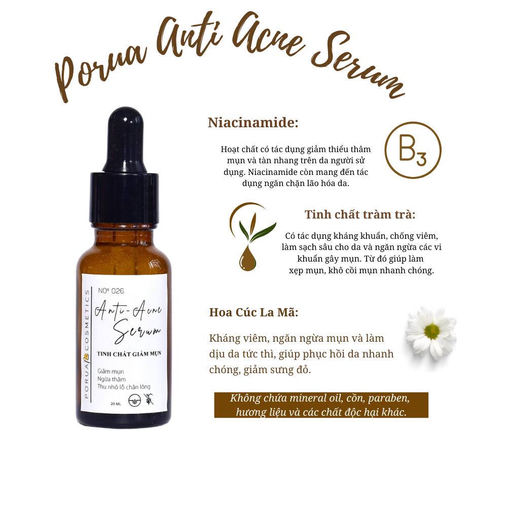 Serum hỗ trợ điều trị mụn PORUA giảm thiểu mụn ngừa thâm sáng da 20ml