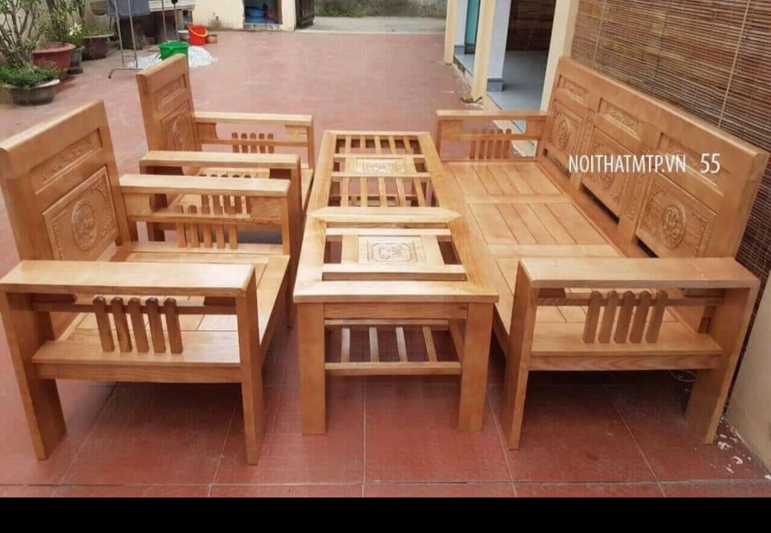 Bộ Sofa Gỗ Sồi 100% , bộ bàn ghế phòng khách cao cấp tay 12
