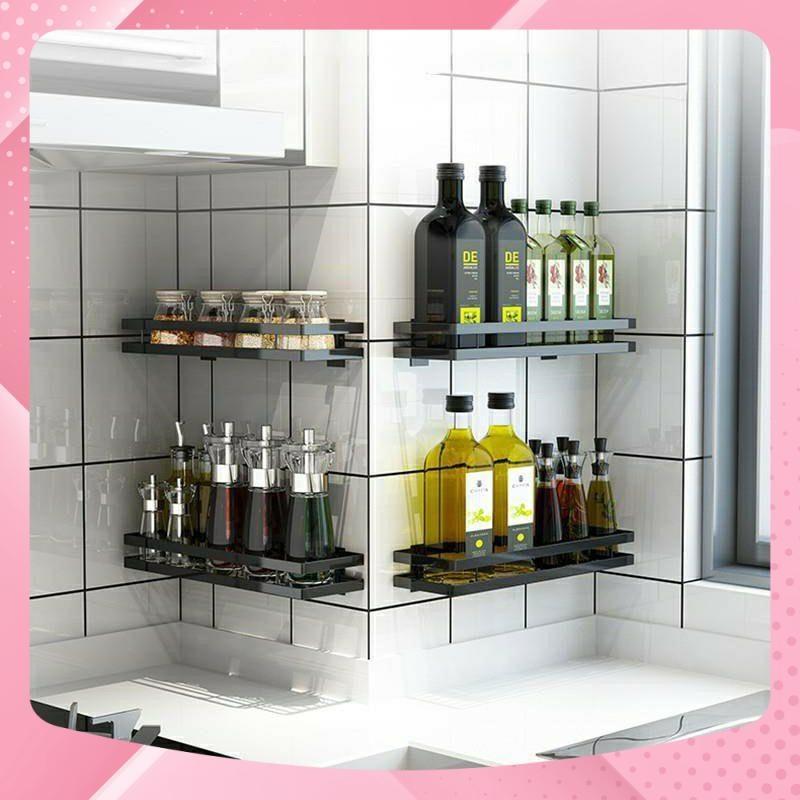 Kệ treo tường nhà bếp, phòng tắm, để gia vị đa năng bằng thép carbon không rỉ dán tường siêu chịu lực