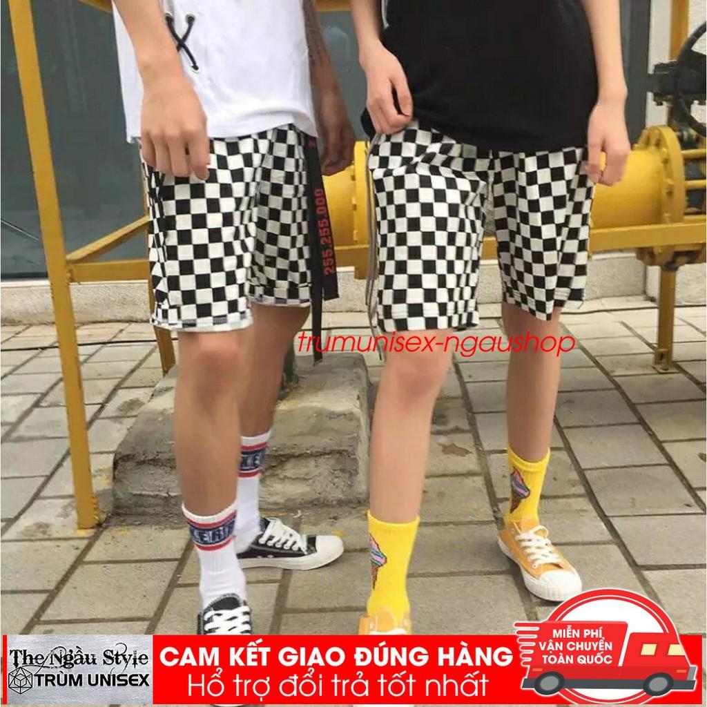 Hình thật o cuối - Quần short ngắn thun nam nữ sọc caro unisex trumunisex