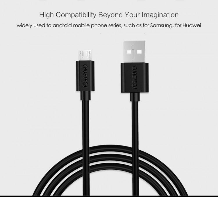 Dây cáp sạc Micro USB hiệu CHOETECH S-MT009 (sạc nhanh 2.4A, chất liệu cao cấp, chip sạc thông minh, dài 100CM) - Hàng chính hãng