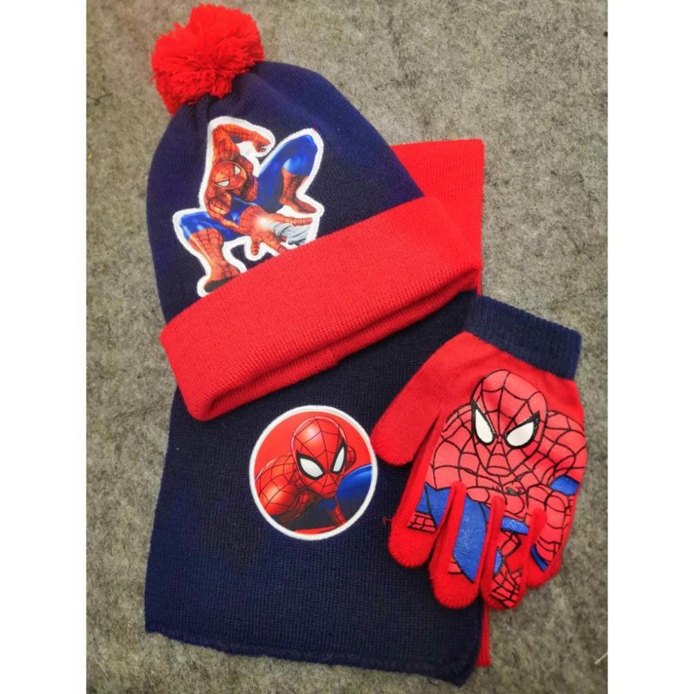 Bộ khăn mũ cho bé trai, khăn quàng cổ len, mũ len, găng tay cho bé hình người nhện siêu đẹp - HOT