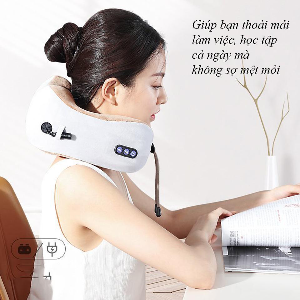 Gối massage cổ chữ U cao cấp giúp lưu thông máu huyết kiêm gối ngủ tiện lợi