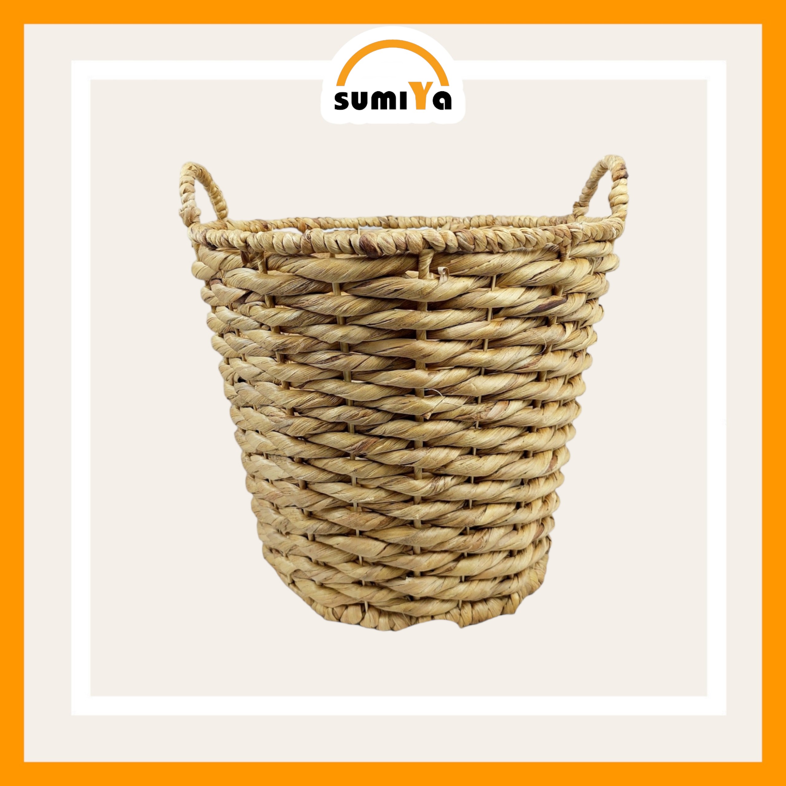 Giỏ lục bình tròn đan rối có quai đựng đồ dùng quần áo