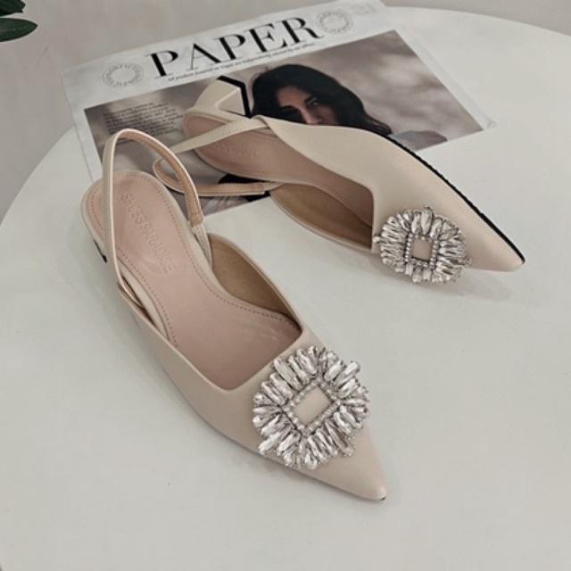 Giày nữ cao gót mũi nhọn 3cm quai đá slingbak giày đẹp satin 3p SHOES PARADISE BBXK10