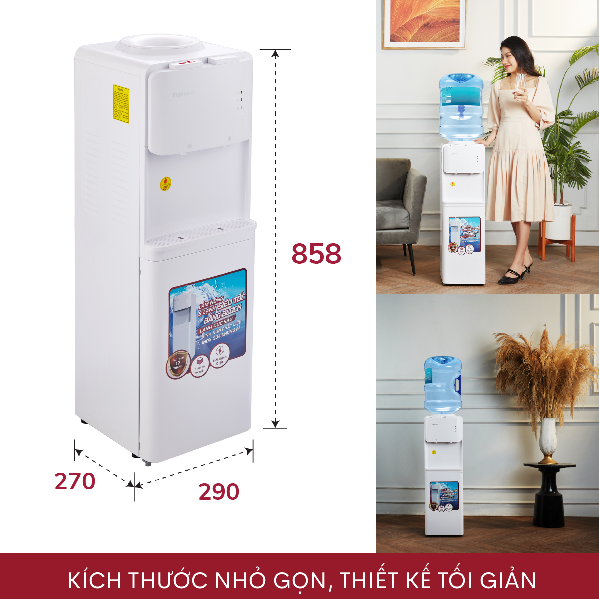 Cây nước nóng lạnh Nhật Bản Fujihome WD531C tiết kiệm điện, bình lọc tủ máy lọc nước nóng lạnh mini uống tự ngắt khóa vòi nóng- Hàng Nhập Khẩu