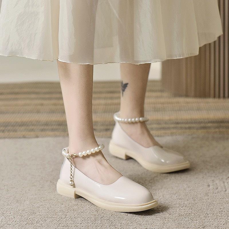 Giày Búp Bê Mũi Tròn Da Bóng Đế Đốc 2cm Quai Ngọc Điệu Đà G184