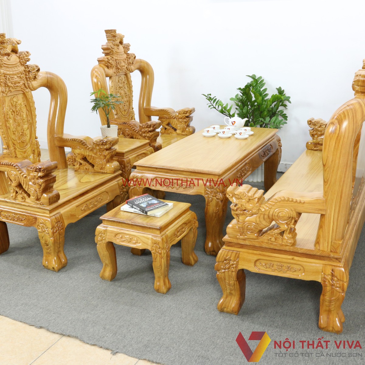Bộ Bàn Ghế Sa Lông Gỗ Gõ Đỏ Tay 12 Chạm Nghê 6 Món Cao Cấp Giá Tốt