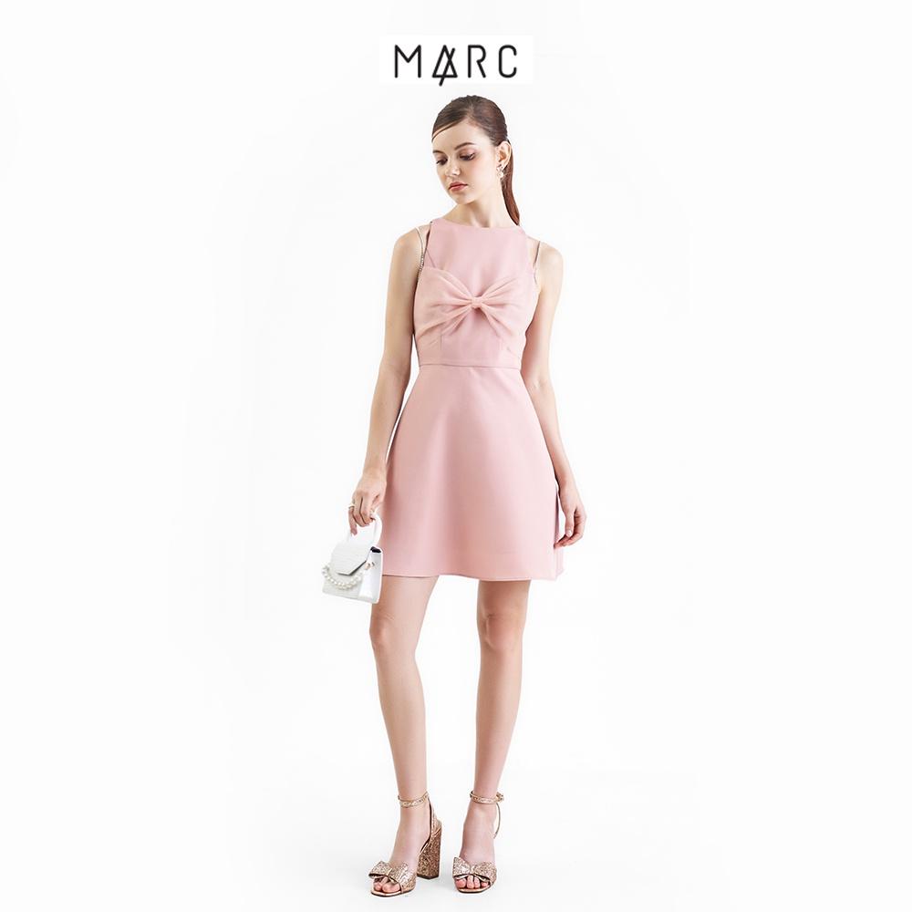 Đầm nữ MARC FASHION mini sát nách cổ tròn phối dây đá nơ ngực FALH102222