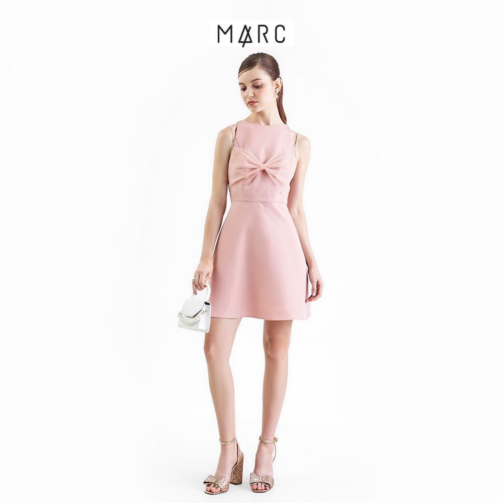 Đầm nữ MARC FASHION mini sát nách cổ tròn phối dây đá nơ ngực FALH102222