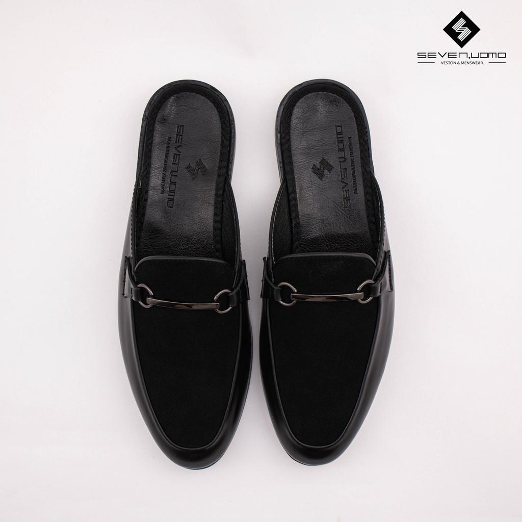 GIÀY SỤC SLIPPER NAM CAO CẤP MÀU ĐEN ĐÁP DA LỘN SEVEN UOMO GS-D102