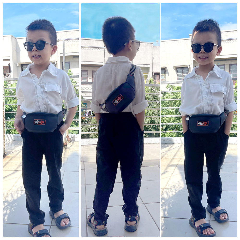 Túi Đeo Chéo Chống Nước Màu Đen Dành Cho Bé Trai Đi Chơi Từ 2 Tuổi Đến 5 Tuổi