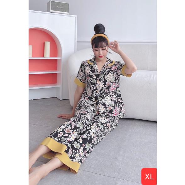 Đồ Bộ Pijama Lụa Mango Cao Cấp Tay Ngắn Quần Dài (vàng/đỏ/đen/xanh/dâu/bơ/vân) đủ size dưới 65Kg - 6