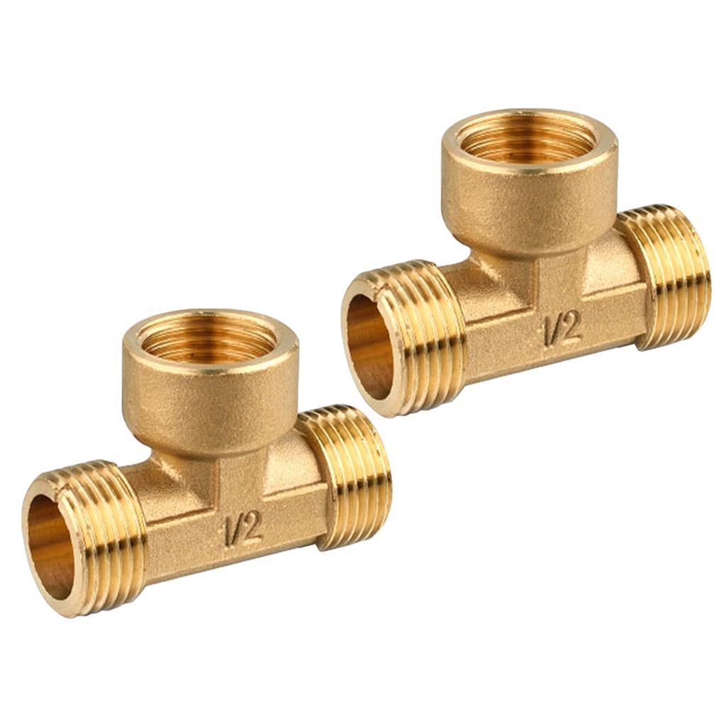 2 Pcs 1/2 inch Copper / Brass Tee Fittings Tube Connectors T-Junction Male Female Male - High and Low Temperature Resistant