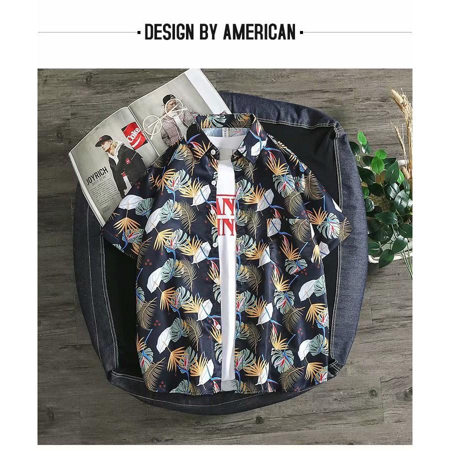 Áo sơ mi nam ngắn tay in hoa phong cách Hawaii