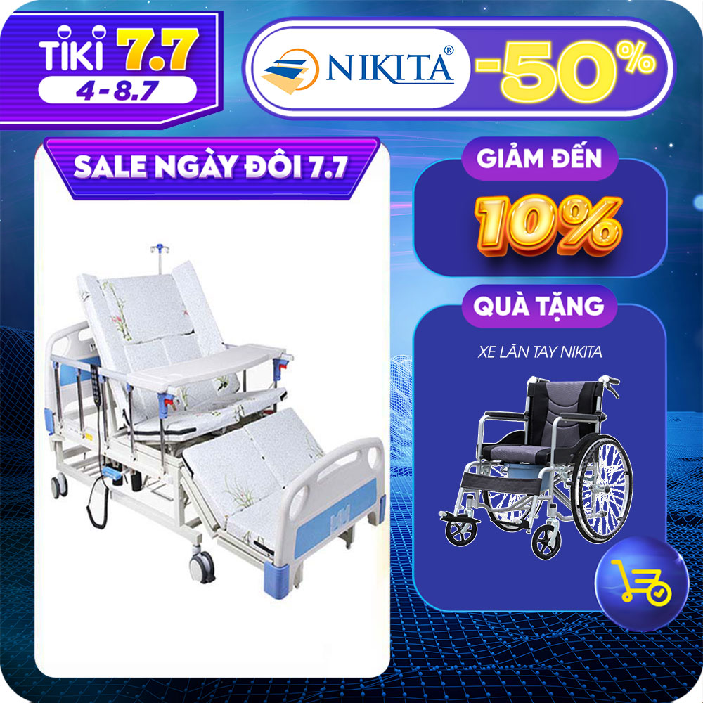 Giường bệnh nhân đa chức năng NIKITA DCN16 - Nâng đầu, Nâng chân, nghiêng trái phải, bô vê sinh, gội đầu, remote