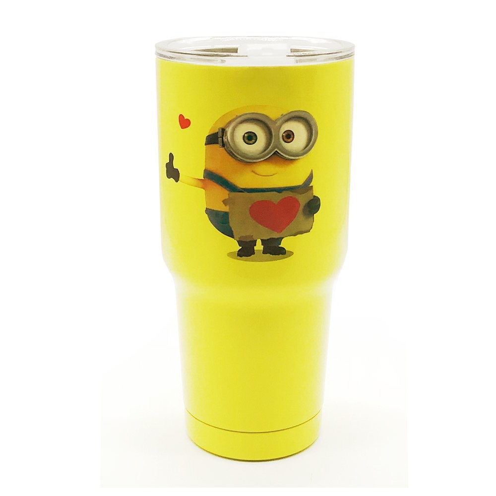 Ly Giữ Nhiệt Chân Không Cao Cấp Hình MINION Siêu Dễ Thương Màu Vàng  (Gồm Ly giữ nhiệt + túi đựng ly cùng mẫu + 2 ống hút inox + 1 cọ rửa )