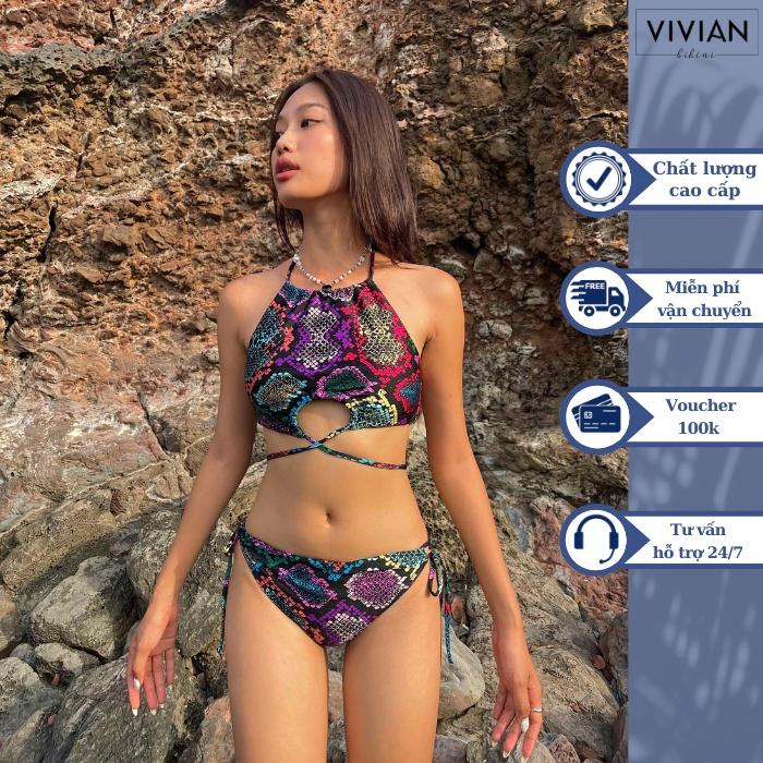 Đồ bơi nữ cao cấp  dạng hai mảnh áo yếm - màu Hoạ Tiết - VS200_HOT