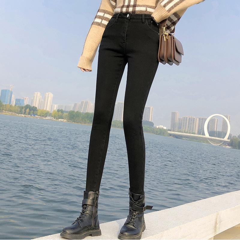 Bụng Stovepipe Quần Nỉ Quần Nữ Co Giãn Nữ Cao Cấp Quần Quần Jean Đen