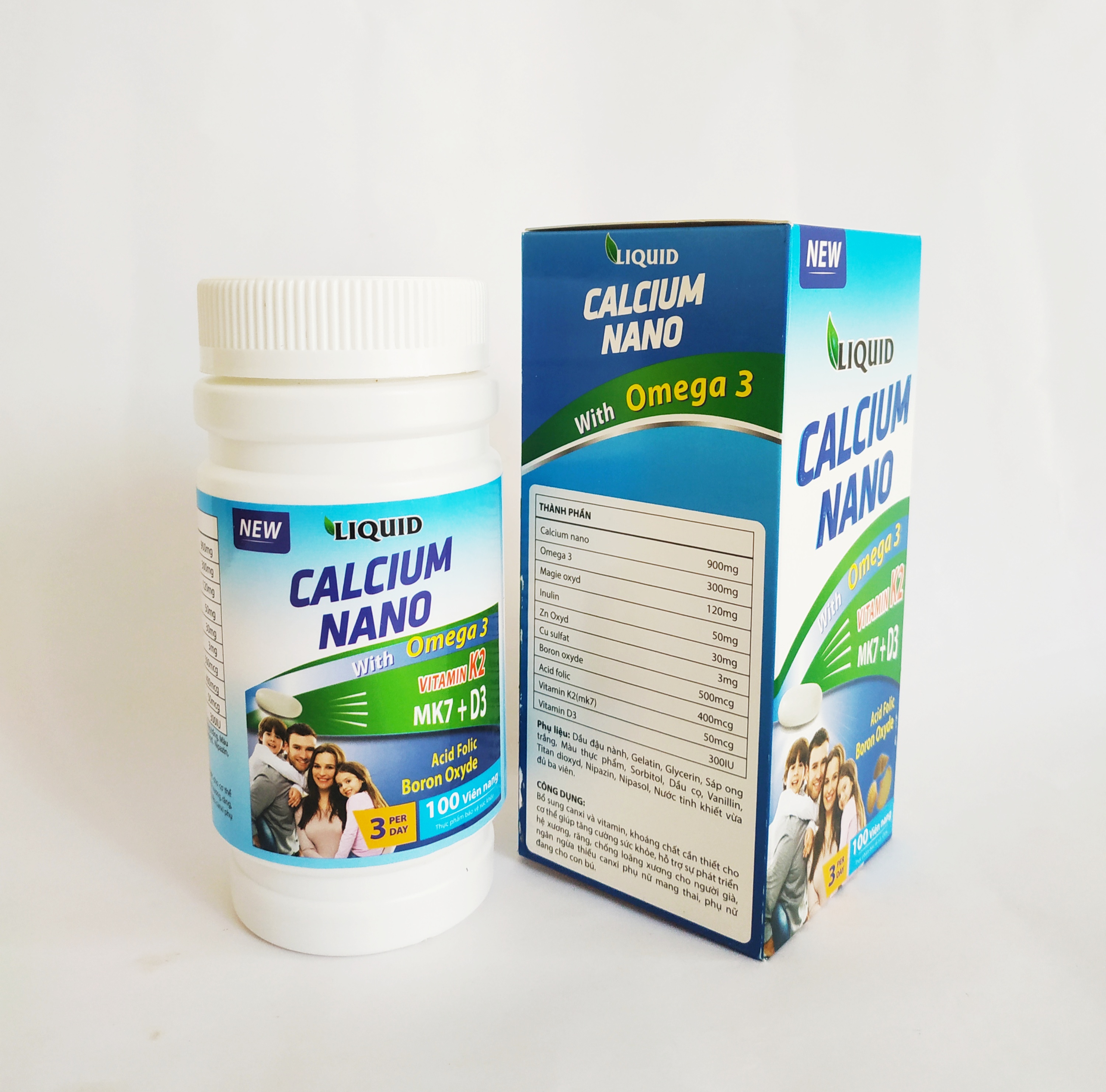 Viên Uống Bổ Sung Canxi Nano, D3, Vitamin K2 , Omega 3 Cho Mọi Đối Tượng – Liquid Calcium Nano With Omega3 – Lọ 100 Viên
