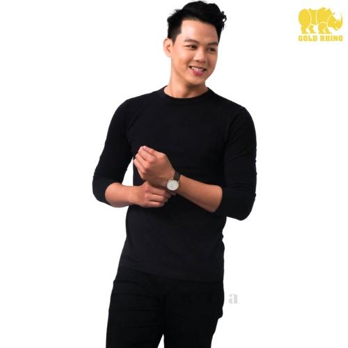 Áo Thun Nam Trơn Tay Dài Thoáng Mát Tay Dài Màu Đen