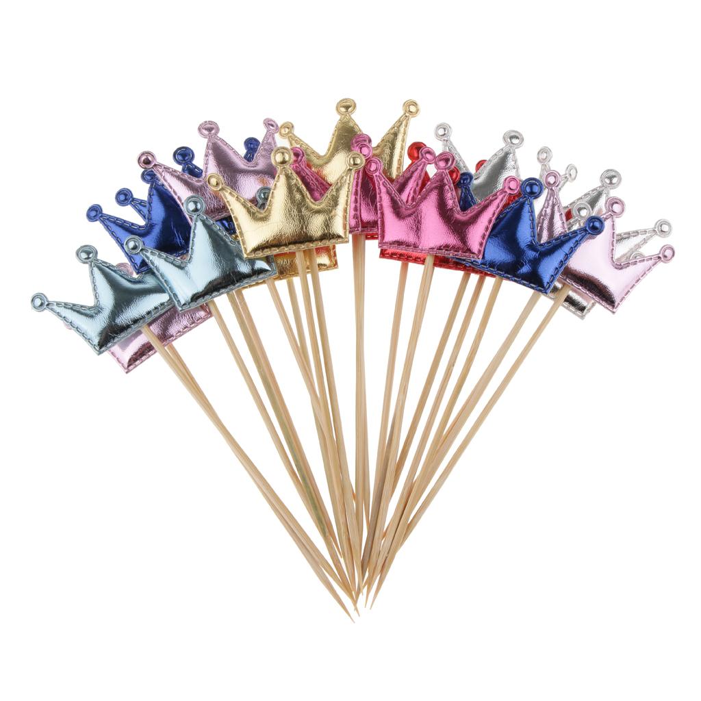 20 Pieces PU Crown Cake Topper Birthday Party Cupcake Picks Multi