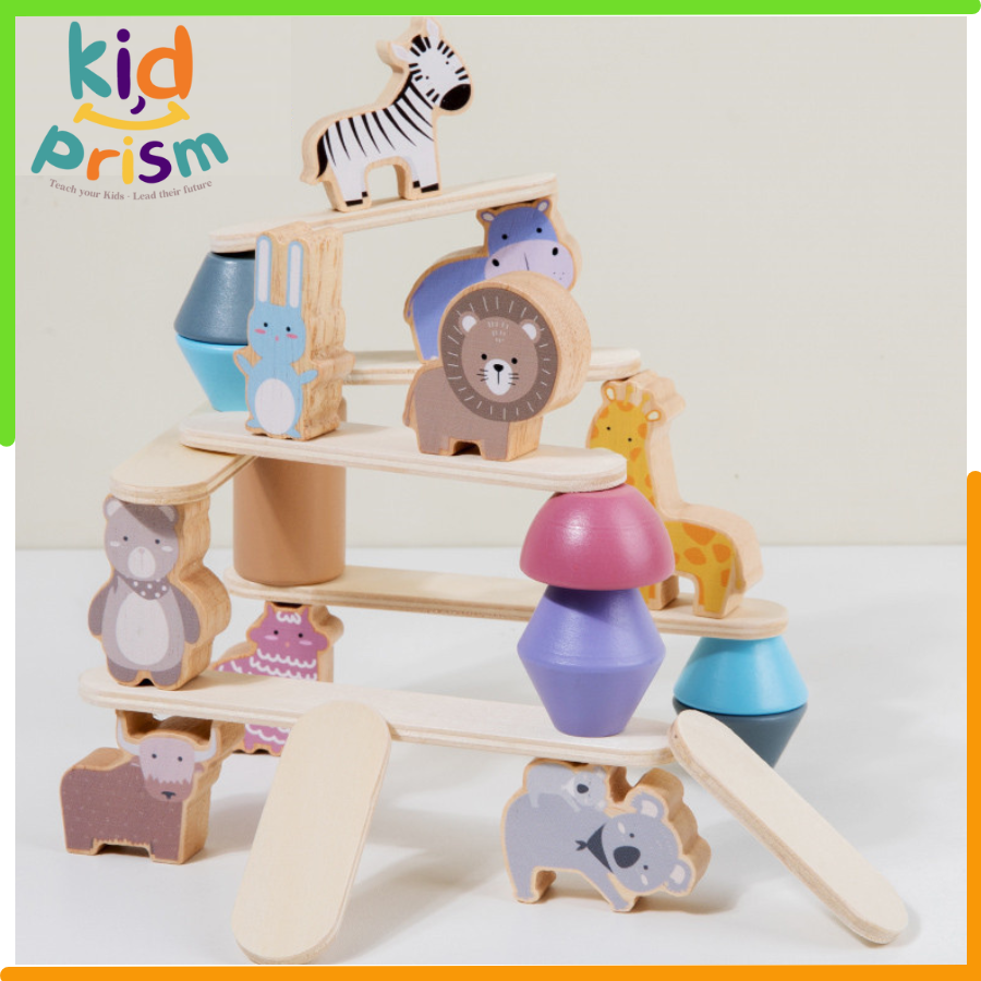 Xếp Hình Động Vật Montessori - Bộ đồ chơi xếp hình khối thăng bằng Toddler Toys bằng gỗ cho bé từ 02 tuổi phát triển