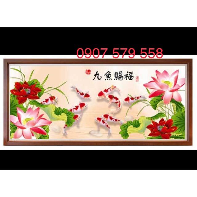 CHỈ LỤA - Tranh thêu cửu ngư quần hội HH0864,Hh0865 CHƯA THÊU