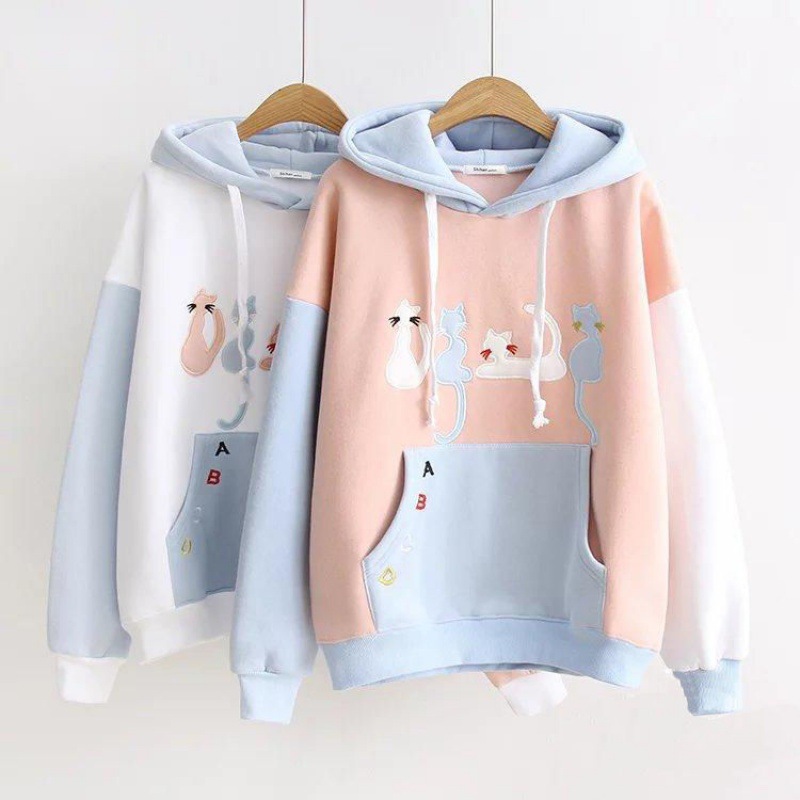 Áo Hoodie Nữ / Nam - Áo Khoác Nỉ Hình Bốn Chú Mèo Siêu Dễ Thương Blazel, 2 Màu - Hàng Chính hãng