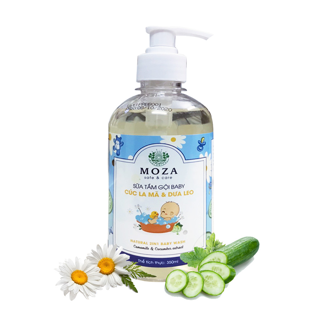 Sữa Tắm Gội Baby Cúc La Mã &amp; Dưa Leo Moza 350ml