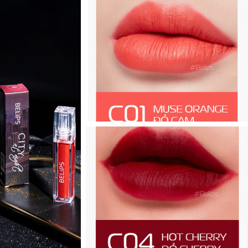 Bộ đôi son kem lì mỏng mịn mềm môi City At Night C01 Muse Orange + C04 Hot Cherry