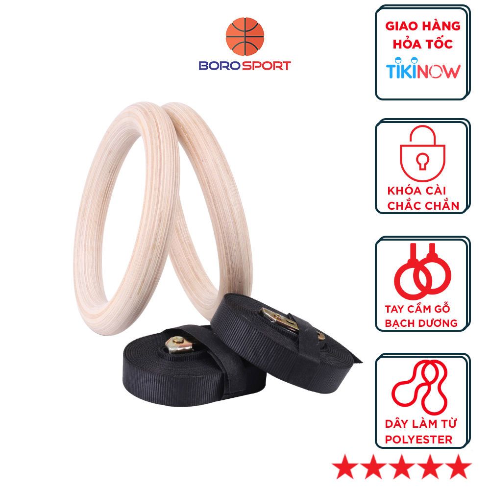 Vòng Treo Xà Gỗ Tập Gym Gymnastic Rings Cleacco vòng 28 mm BORO SPORT