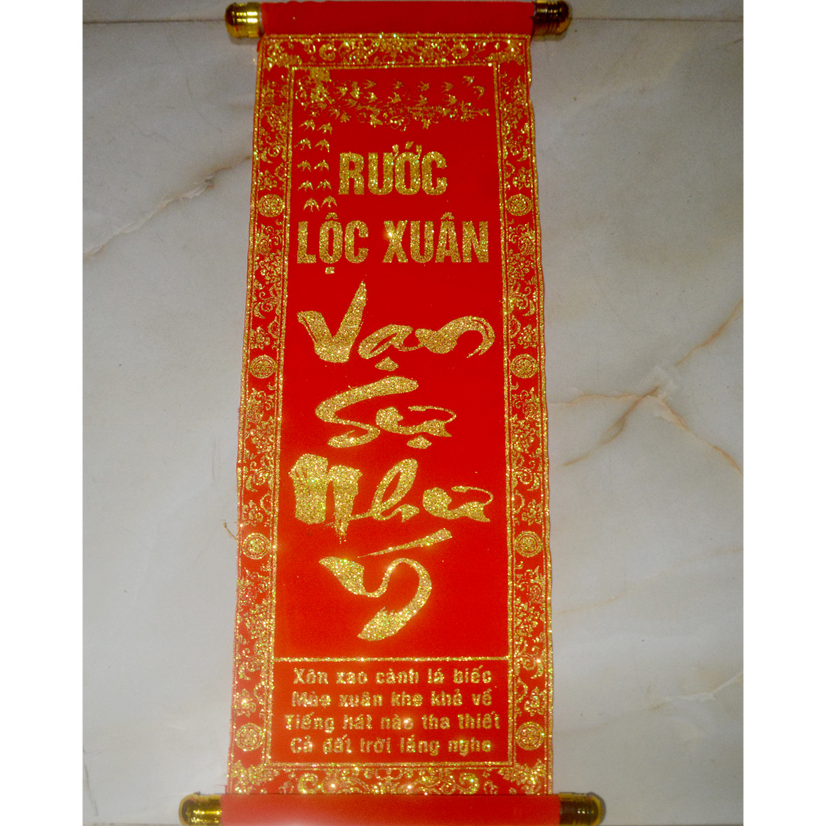 Liễn nhung đỏ trang trí nhà cửa-Liễn nhung trang trí ngày Tết-khổ 25x55cm